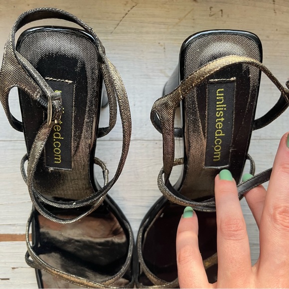 Vintage Y2K unlisted Metallic Strappy Square Toe Chunky Heel - Picture 6 of 15